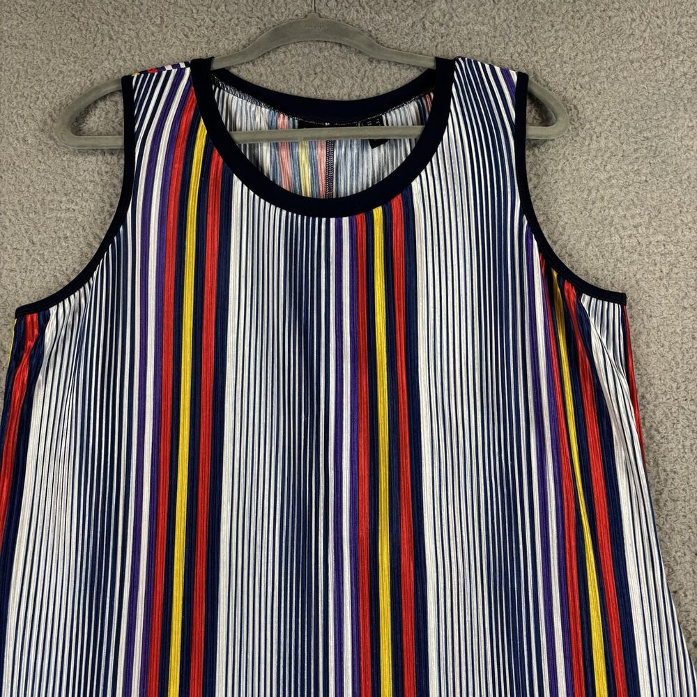 Attitudes by Renee Pleated Midi Dress Large Beachy Nautical Flowy Stretch Resort - Picture 2 of 10
